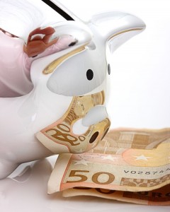 Saving Euros Cash In Piggy Bank For Security